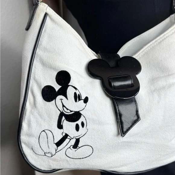 Disney Canvas Tote Bag One Size‎ Cream Off‑White Mickey Icon Zip Interior - Picture 2 of 10